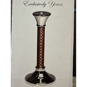 Candlestick Holder Faux Leather Silver Tone 10.25" Tall Set of 1 NIB